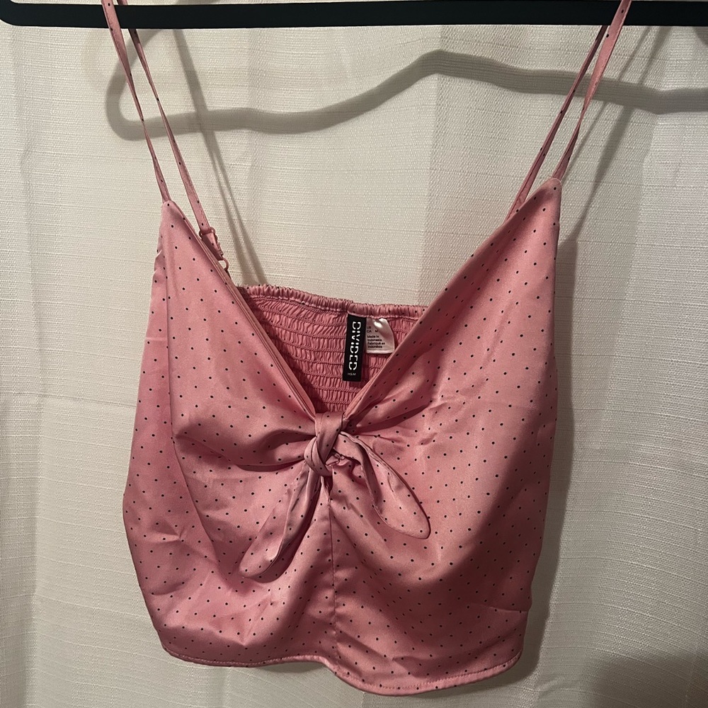 Pink polka dot cropped top with bow